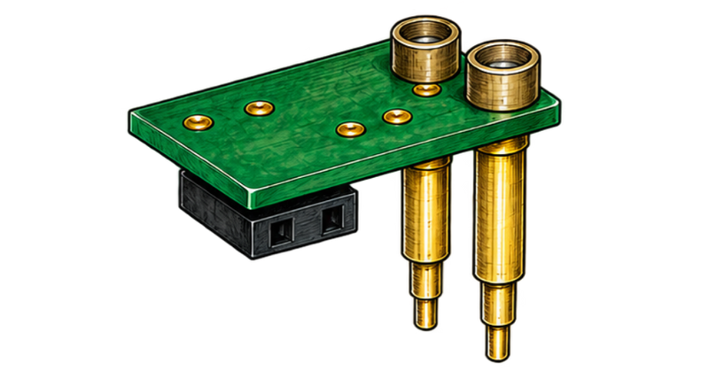 Circuit board with two conductive studs and a connector