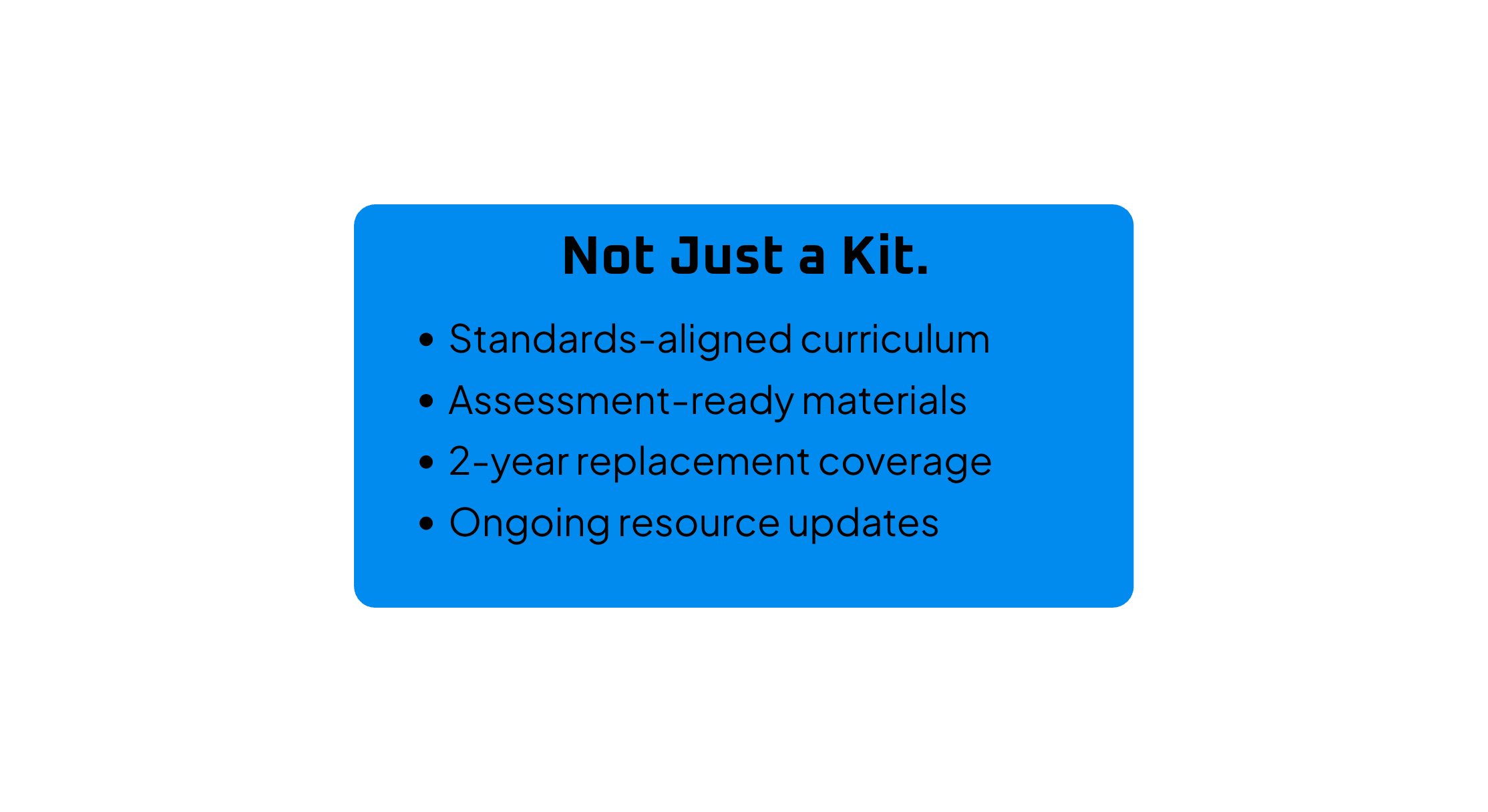 Blue rectangular label with text on a white background