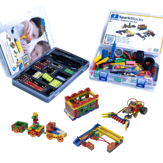 STEM educational toy set featuring electronic blocks and a circuit expansion kit for screen-free learning and a hands-on homeschooling project.