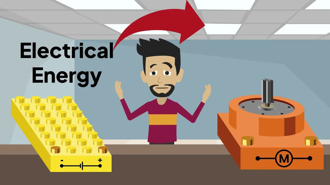 Instructor demonstrating polarity using a battery block and motor, with arrows showing direction of electrical flow and component orientation.