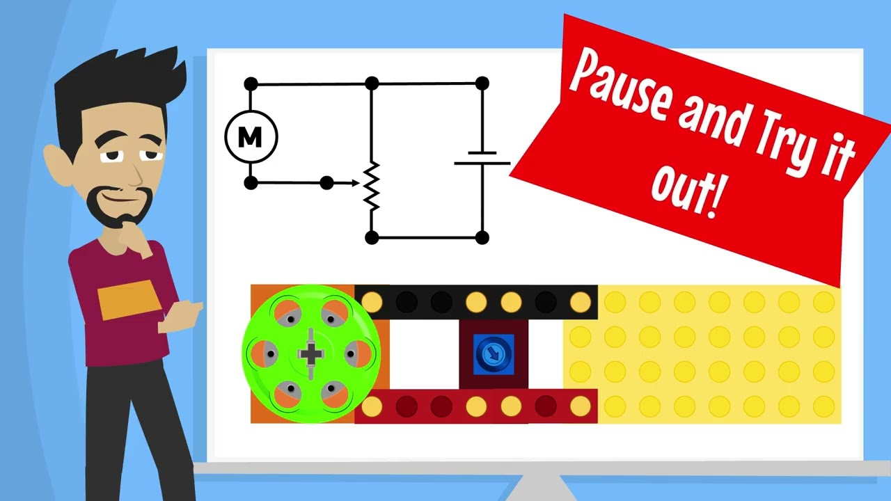 Load video: Instructor demonstrating how adjustable resistance changes circuit behavior, showing a variable control block connected in a simple circuit.