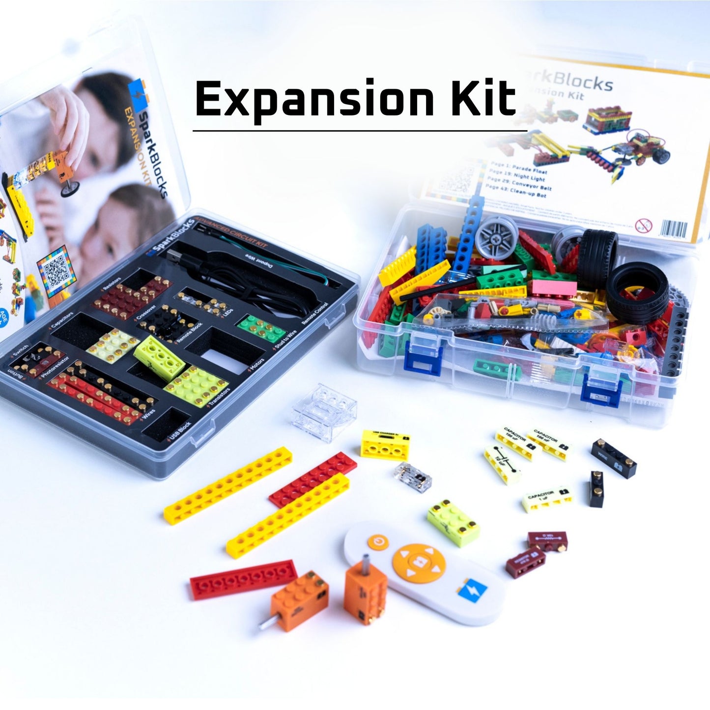 Circuit expansion kit with building blocks and accessories; a versatile homeschooling project featuring electronic blocks for screen-free learning.