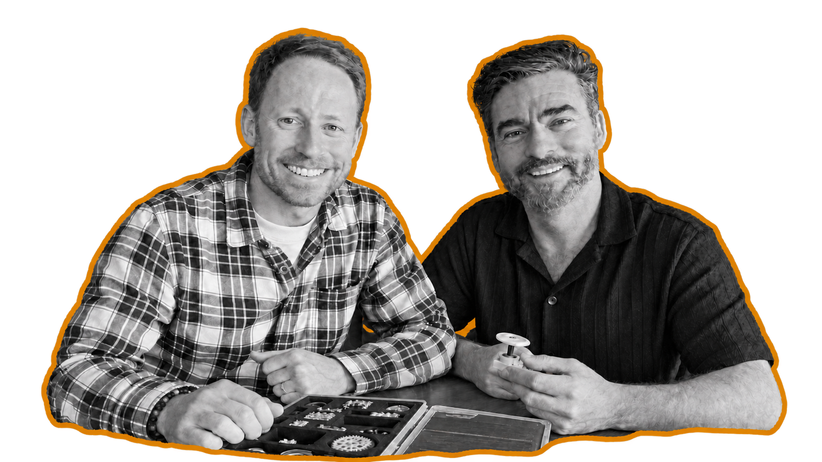 The two SparkBlocks founders with their kit